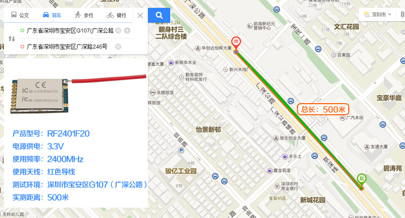 2.4GHz無線收發(fā)模塊 RF2401F20傳輸距離實測